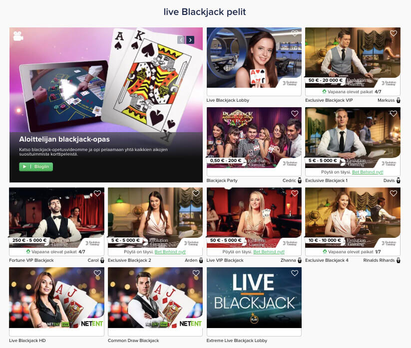 CasinoEuro Live Blackjack Pelit